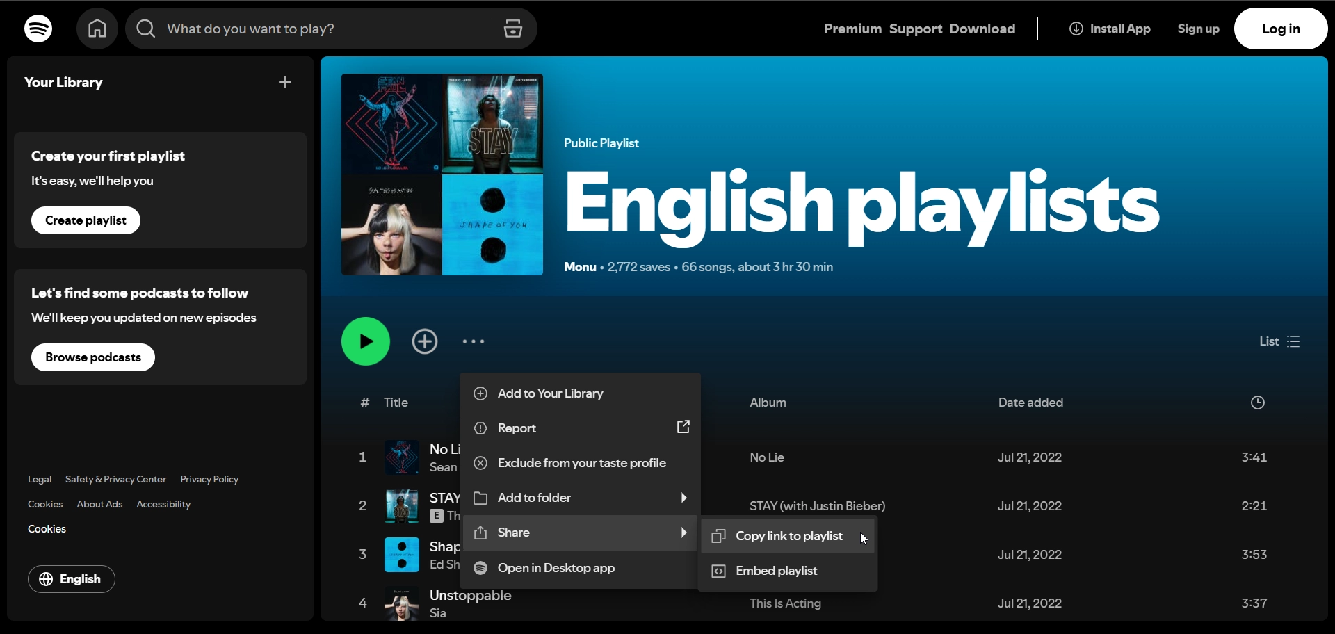 Copy Playlist URL