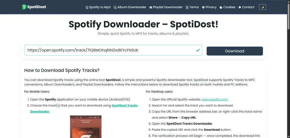Paste the link into SpotiDost